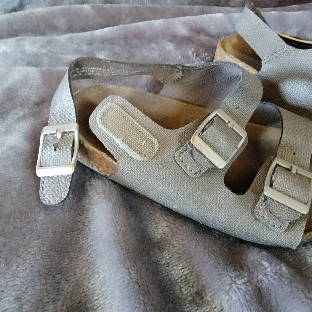 Gap Earth Sandal Kids 7 Blue Grey Argyle Good Buckle Cork Footbed 689190-00